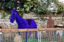 A poppy horse and iron soldier war dog created by the Whittlesey Poppy Blitz.