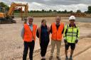 Construction work has begun on the £3m Norfolk Food Hall project at the Norfolk Showground. Pictured from left are Richard Greenacre, Tracey Spelman and Mark Nicholas from the RNAA, with site manager Stuart Love from Smith of Honingham