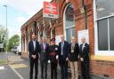 Paul Medd, Cllr Chris Seaton, Colonel Mark Knight MBE, Stephen Barclay MP, Cllr Alex Miscandlon and Alan Neville at the refurbished March railway station