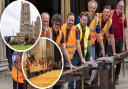 A 13-metre table that has been made from a 5,000-year-old fossilised black oak tree arrived at Ely Cathedral on May 9.