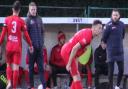 Chris Lenton (second from left) has stepped down as interim boss of Wisbech Town, and will be replaced by Arran Duke (far right).