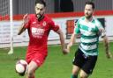 Dylan Edge in action for Wisbech Town vs Soham Town Rangers.