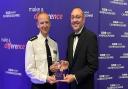 Phil Priestley (right), founder of the Cambs Youth Panel, with the \'community group\' trophy at the BBC\'s Make a Difference Awards.