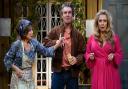 Felicity Kendal as Dotty, Alexander Hanson as Lloyd, and Tracy-Ann Oberman as Belinda in Noises Off by Michael Frayn.