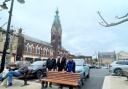 Councillors at the newly completed March Market Place. Pictured, from left, are Cllr Steve Count, Cllr Chris Seaton and Cllr Jan French