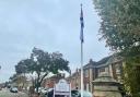 Israel flag at half-mast, at Fenland Hall, in March.