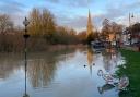 The flood gates at The Waits in St Ives remain open despite the Great Ouse now breaching the bank there.