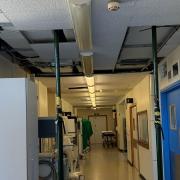 Props holding up the ceiling at the QEH, where staff members noticed concerning movement