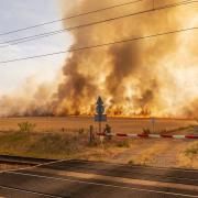 A major field fire at Great Chesterford brought trains between London and Cambridgeshire to a halt yesterday (July 17)