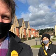 Aidan Van de Weyer (left) gets his 2021 campaign under way in Huntingdonshire today to become the Lib Dem Mayor of Cambridgeshire and Peterborough.