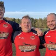 From left: Wisbech try scorers Solomon Prestidge, Raimondas Vinksna and Shane Vickers.