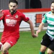 Dylan Edge in action for Wisbech Town vs Soham Town Rangers.