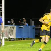 Craig Gillies (right) scored a hat-trick in March Town's 4-3 Cambs Invitation Cup first round win at Whittlesey Athletic.