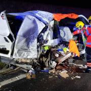 Fire crews attended the crash on the A14 between junctions 22 and 23.