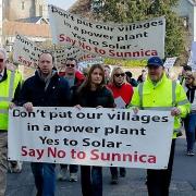 Matt Hancock and Lucy Frazer led protest march from Mildenhall to the site of part of the proposed solar farm.