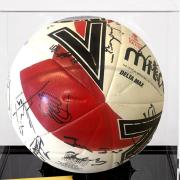 This signed match-ball in a Perspex presentation display box coud be yours.