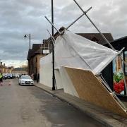 Police have closed Station Road in March amid Storm Dudley.