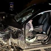 The damage caused to a car after a crash on the A10 between Ely and Littleport.