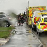 Police, fire and ambulance crews at the scene in Ancaster Way, Doddington.