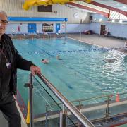 Cllr Miscandlon at Whittlesey swimming pool, which, along with all Fenland District Council-owned pools, has qualified for Government excess energy cost funding support.