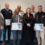 Fenland District Council's portfolio holder for Economic Growth Cllr Ian Benney (left) with representatives from businesses successful in securing a total of £190k in the first round of the Investment in Business grants.