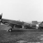 Archive image of Spitfire FR Mark XIVE, MV247, at  Boscombe Down, during trials with an F.24 aerial  camera oblique installation