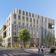 An architect image of Cambridge Cancer Research Hospital.