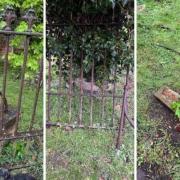 The damaged gates at St Wendreda's Church.