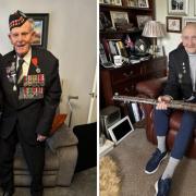 Jay Hawkins with World War II veteran Jim Glennie, who is 99-years-old. Picturedright is World War II veteran Ed Davison, aged 100, with the rifle