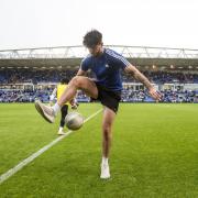 Football freestyler Jay Rosa performs at Peterborough United for Mental Health UK