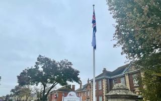 Israel flag at half-mast, at Fenland Hall, in March.