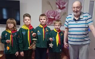 Chatteris Cub Scouts with The Gables care home resident Keith Jolly