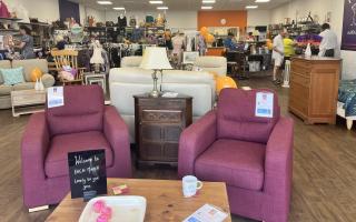 Furniture on sale inside the East Anglia’s Children’s Hospices shop at Meadowlands in March